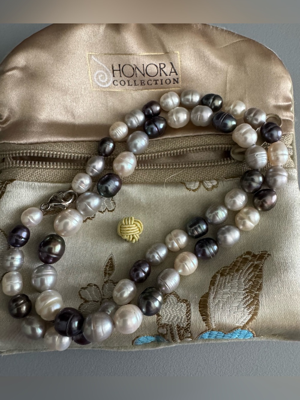 Honora Two-Tone Freshwater Pearl Necklace in Cream and Gray. 20 inches - Picture 2 of 3